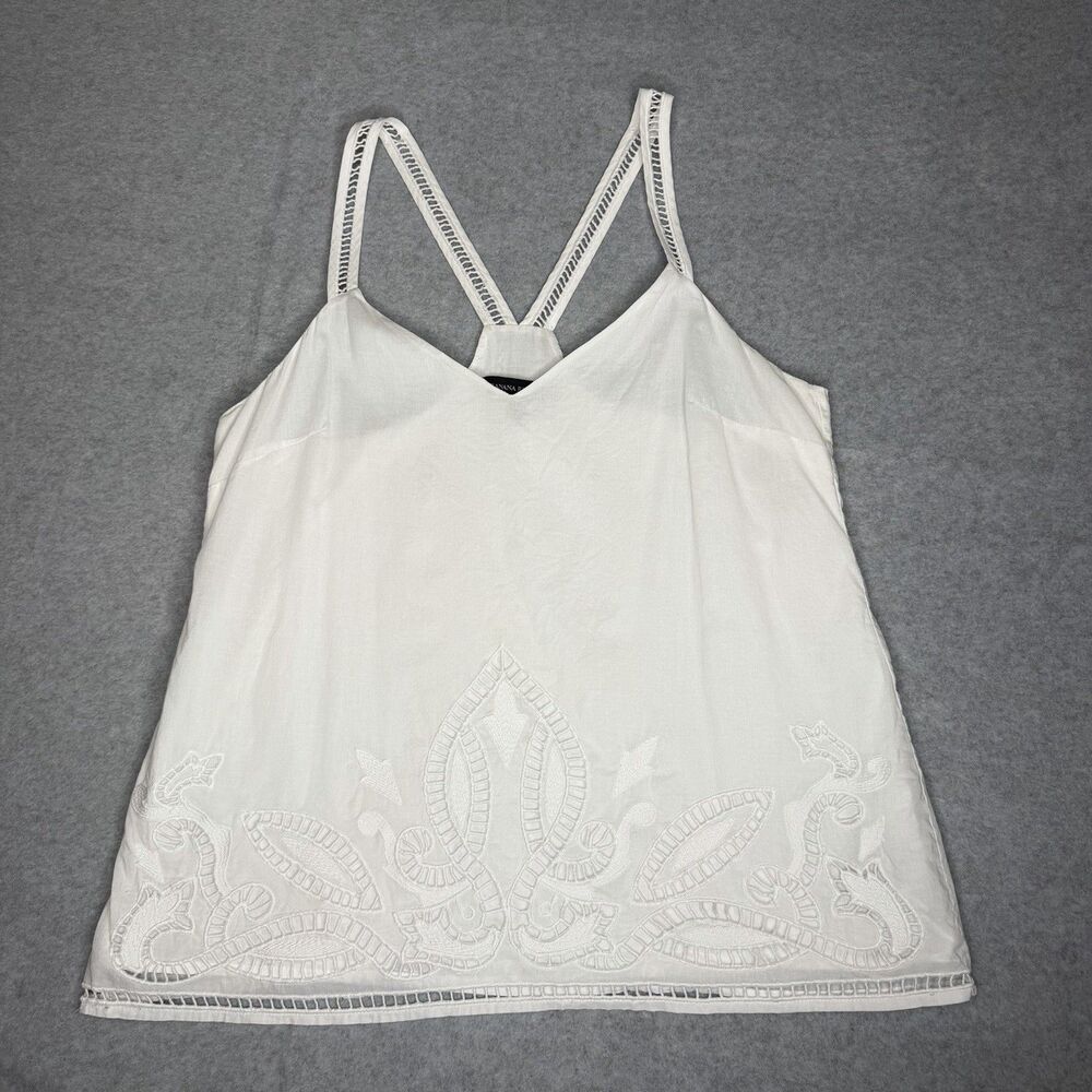 Banana Republic White Cut Out Embroidered Cami Size Small 100% Cotton Preppy - Picture 2 of 13